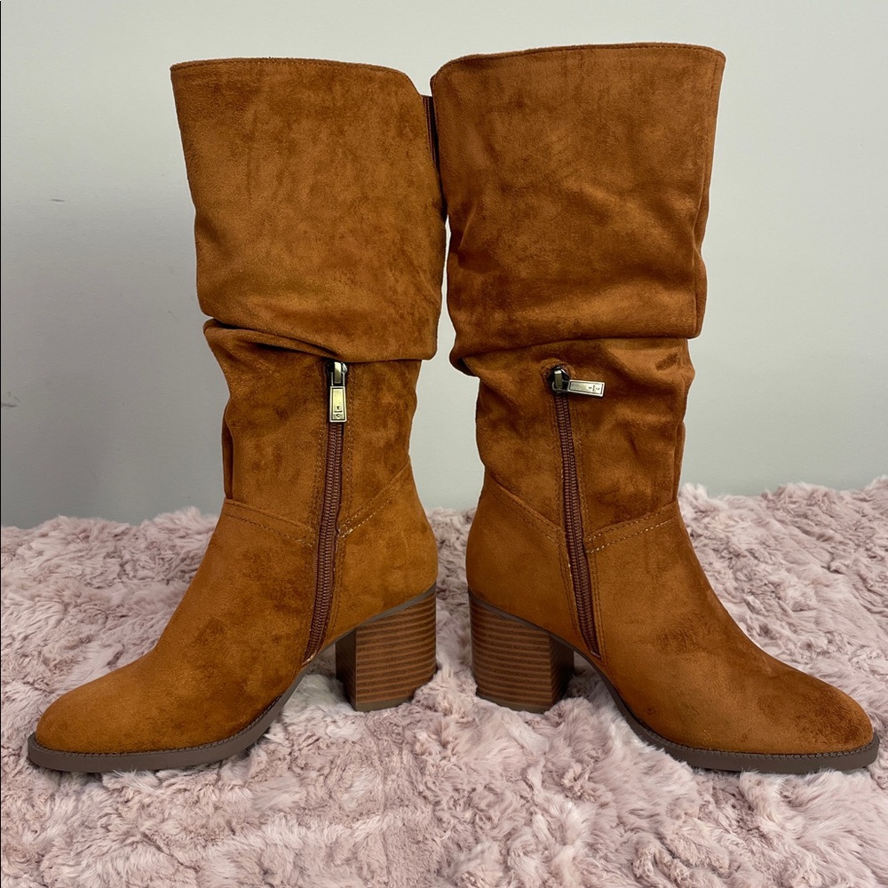 Reaction Kenneth Cole Sonia block Heeled Boots, Rust color size 5 NEW - Picture 4 of 6